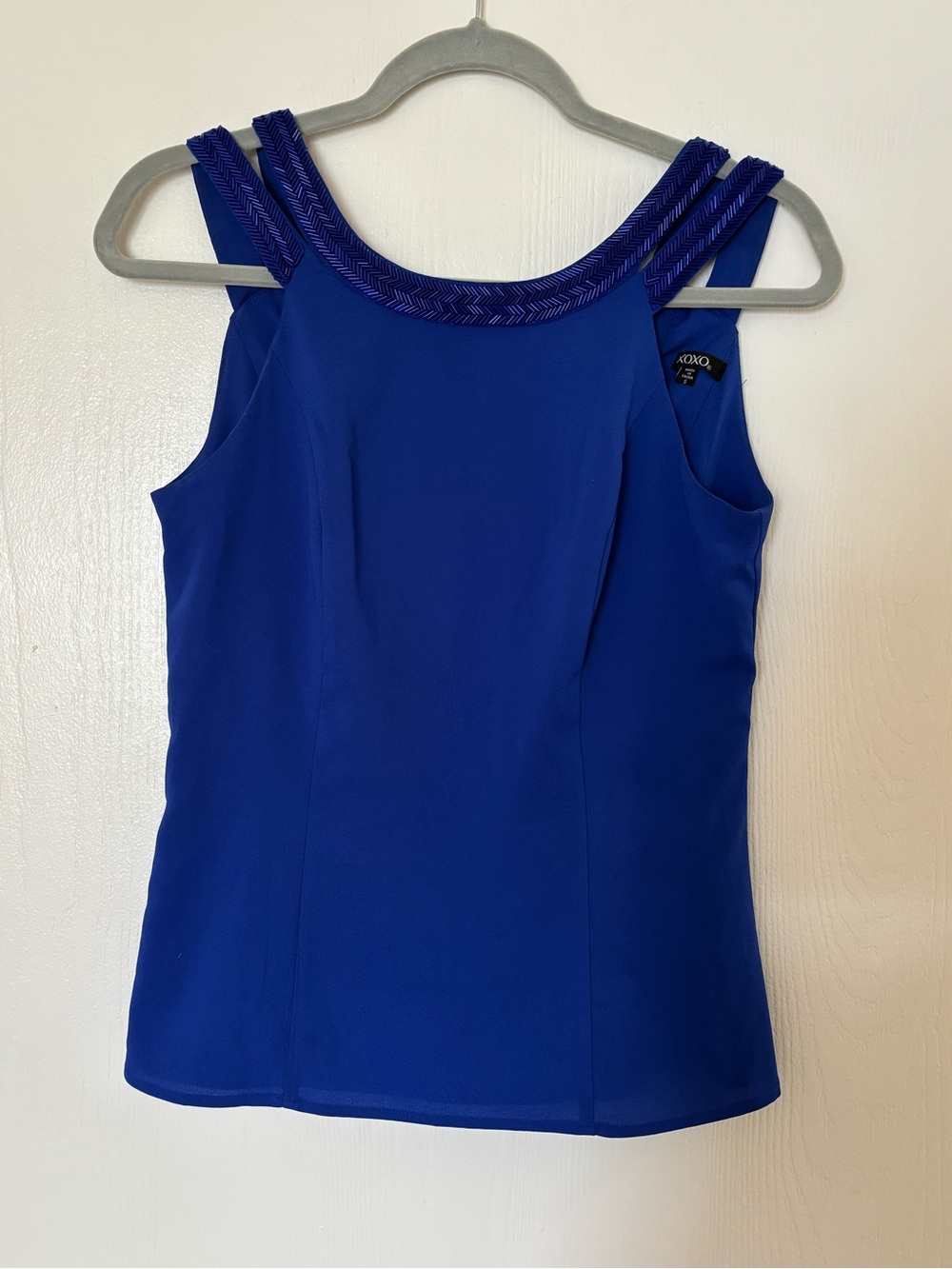 XOXO Cobalt Blue Beaded Double-Strap Top